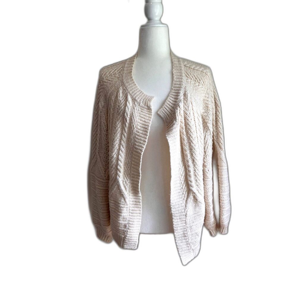 Lucky Brand Balloon Sleeve Open Front Cable Knit Cardigan Cream